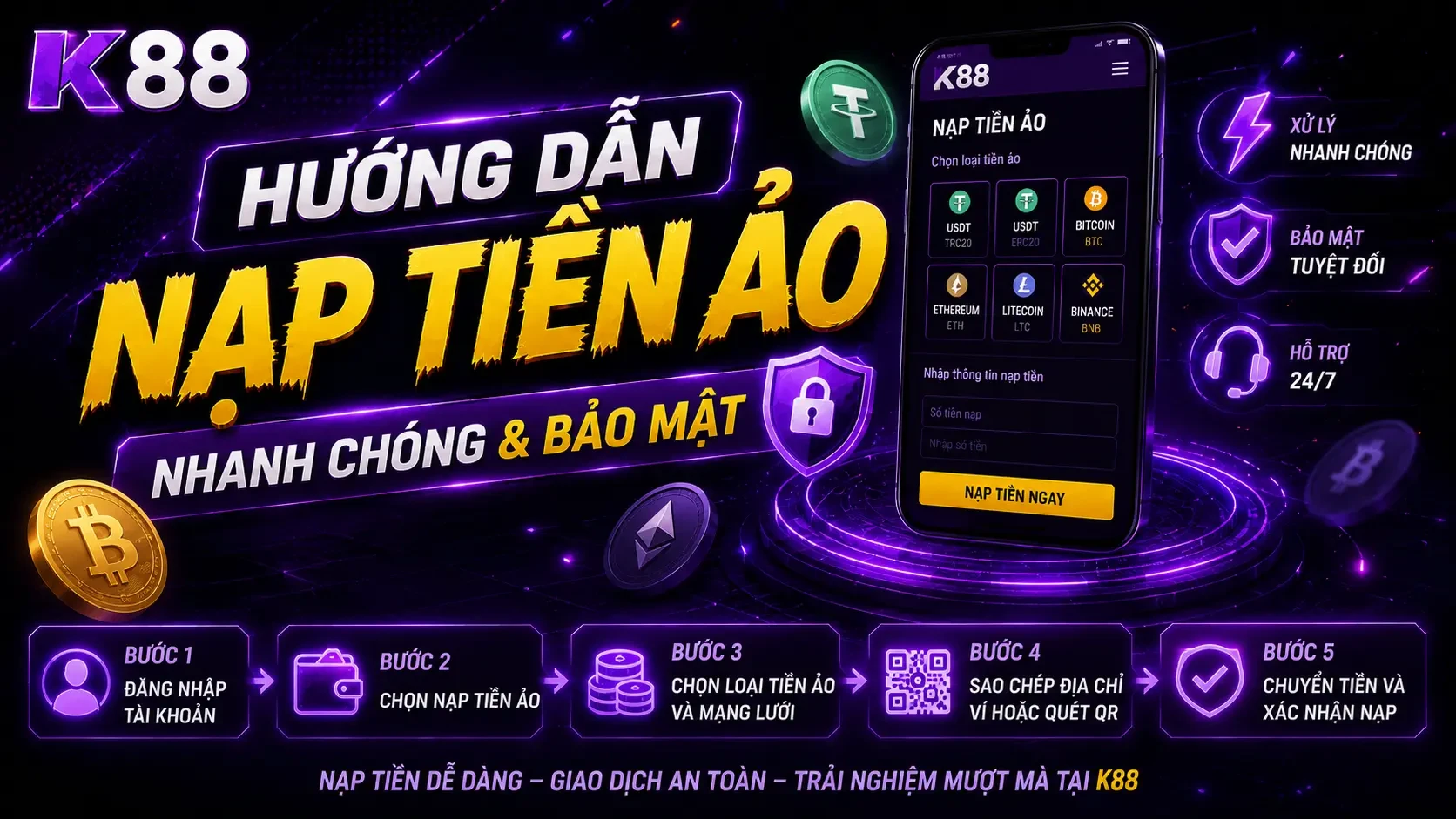 K88 Hướng Dẫn Nạp Tiền Qua Tiền Ảo - Nhanh Chóng & Bảo Mật